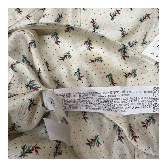 ZARA L SATIN SHOULDER PAD BLOUSE FLORAL & DOTS CREAM SLIT SEXY CROP BLOGGERS NEW - Picture 12 of 15